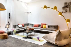 Big Lebow Arc lamp, geel, 186x234 cm