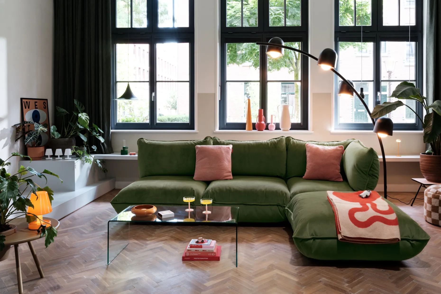 Sumo Corner Seat Velvet Corner Seat, groen, 108x108x90 cm