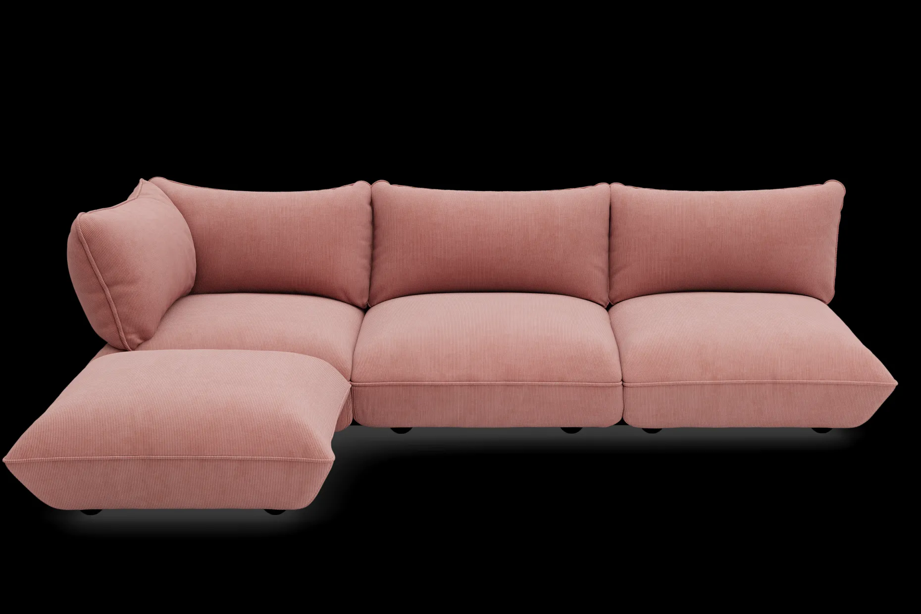 Sumo Corner Sofa Left Cord Soft Pink Modulaire binnenbank, 301x108x90 cm