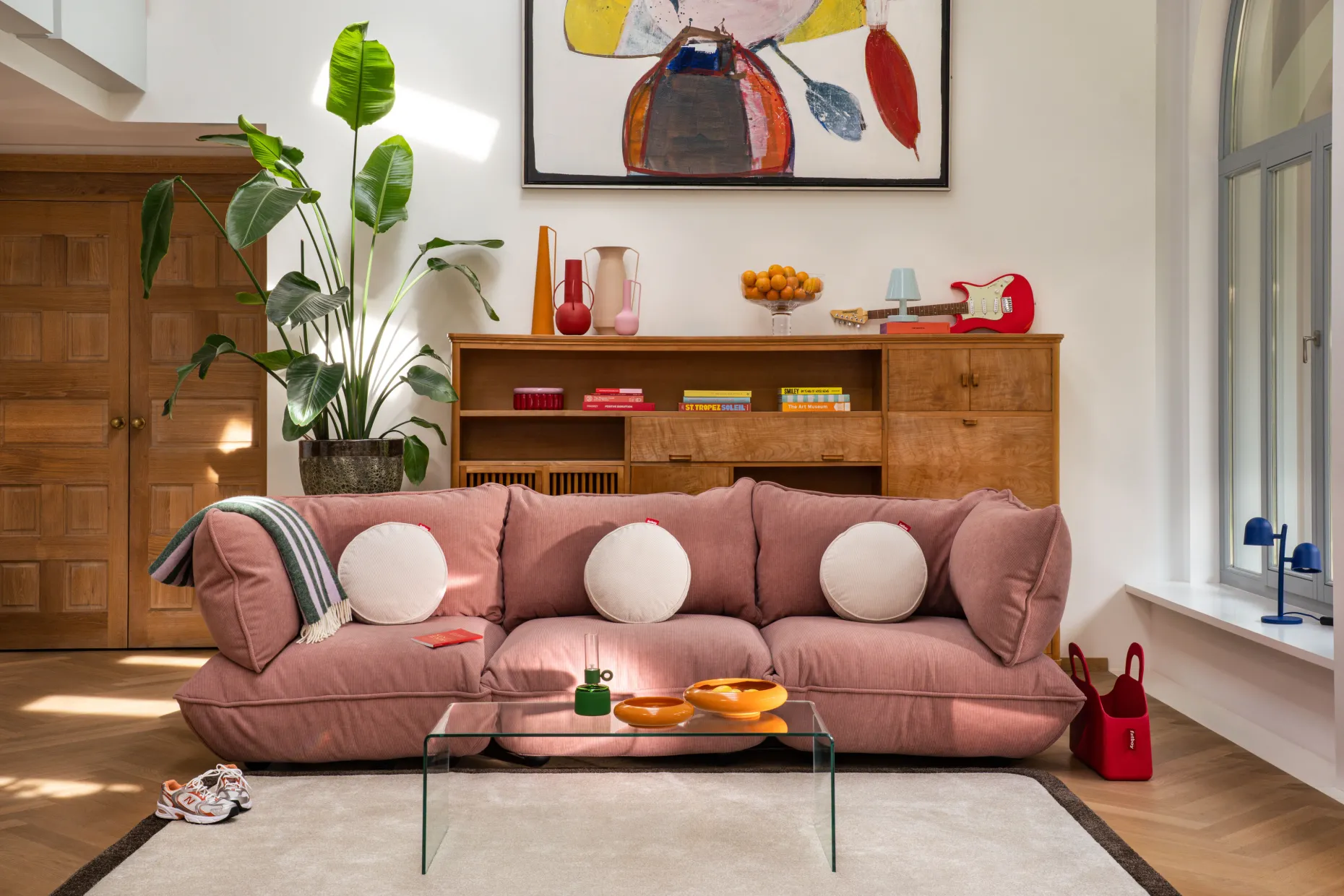 Sumo Corner Sofa Left Cord Soft Pink Modulaire binnenbank, 301x108x90 cm