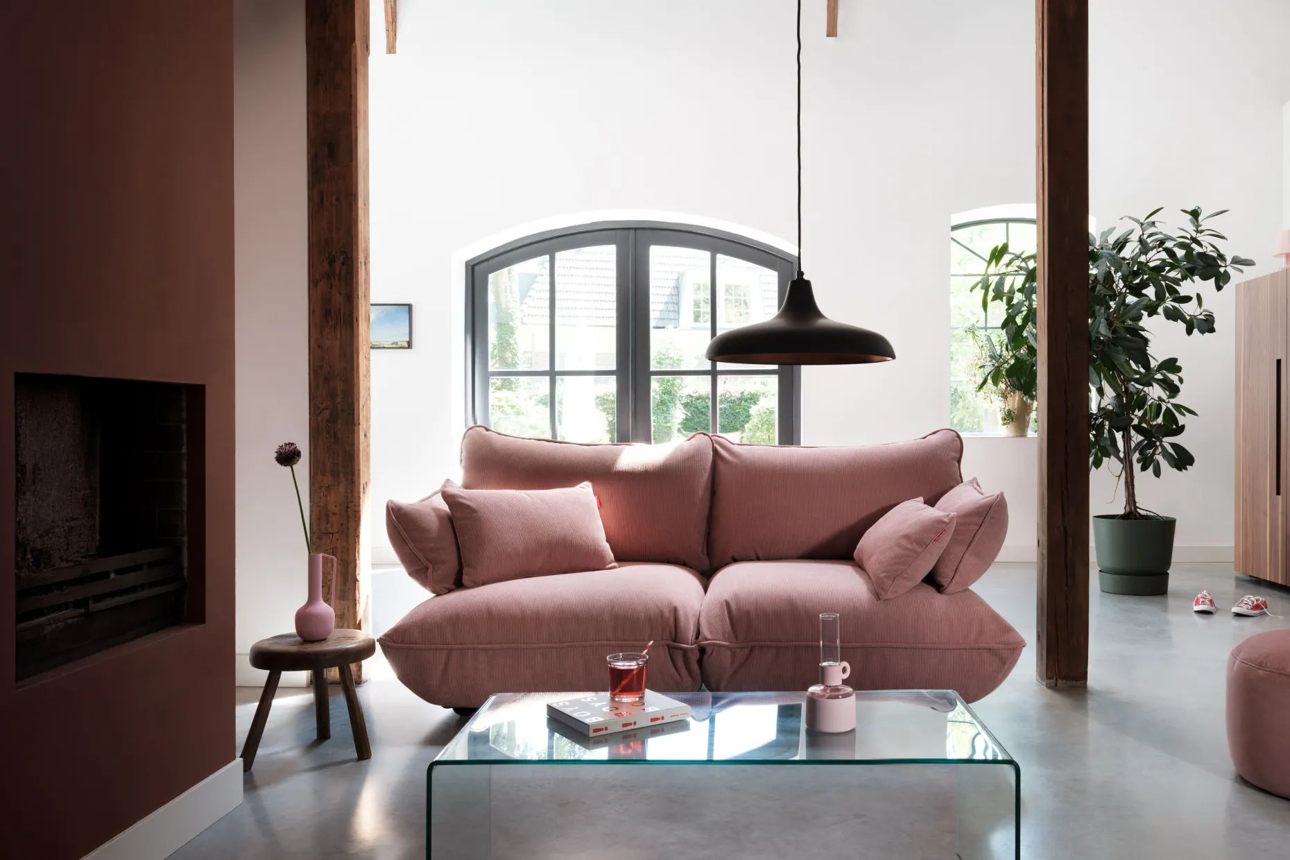 Sumo Corner Sofa Right Cord Soft Pink Modulaire binnenbank, 301x108x90 cm