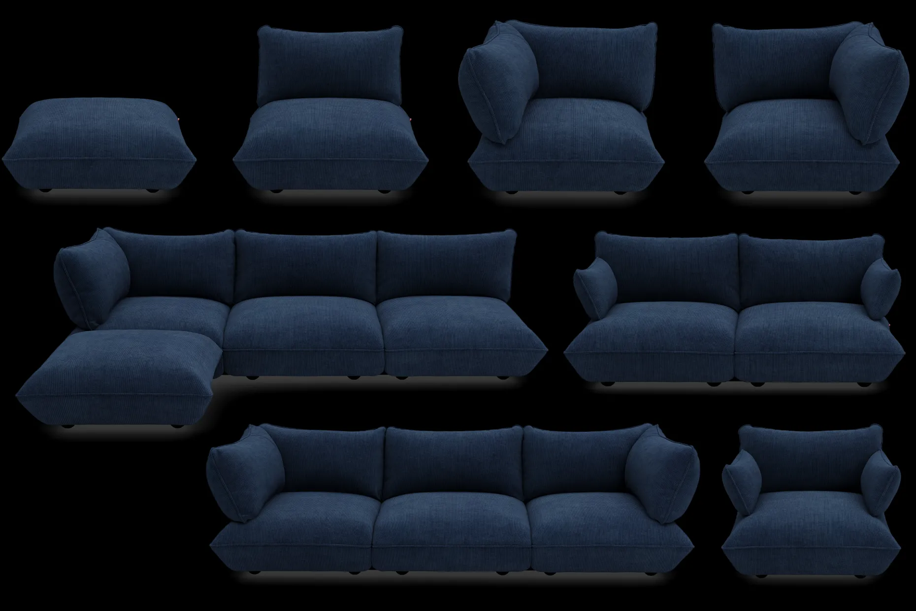 Sumo Sofa Grand Cord Deep Blue Modulaire binnenbank, 301x108x90 cm